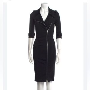 Black Diane Von Furstenberg Moto style wrap dress zipper black wool